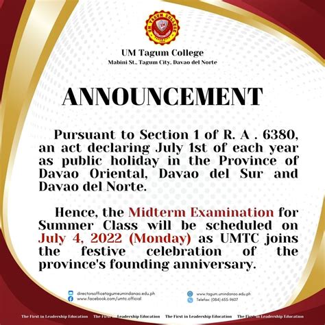 the founding year of um tagum college|UM marks 67th founding year .